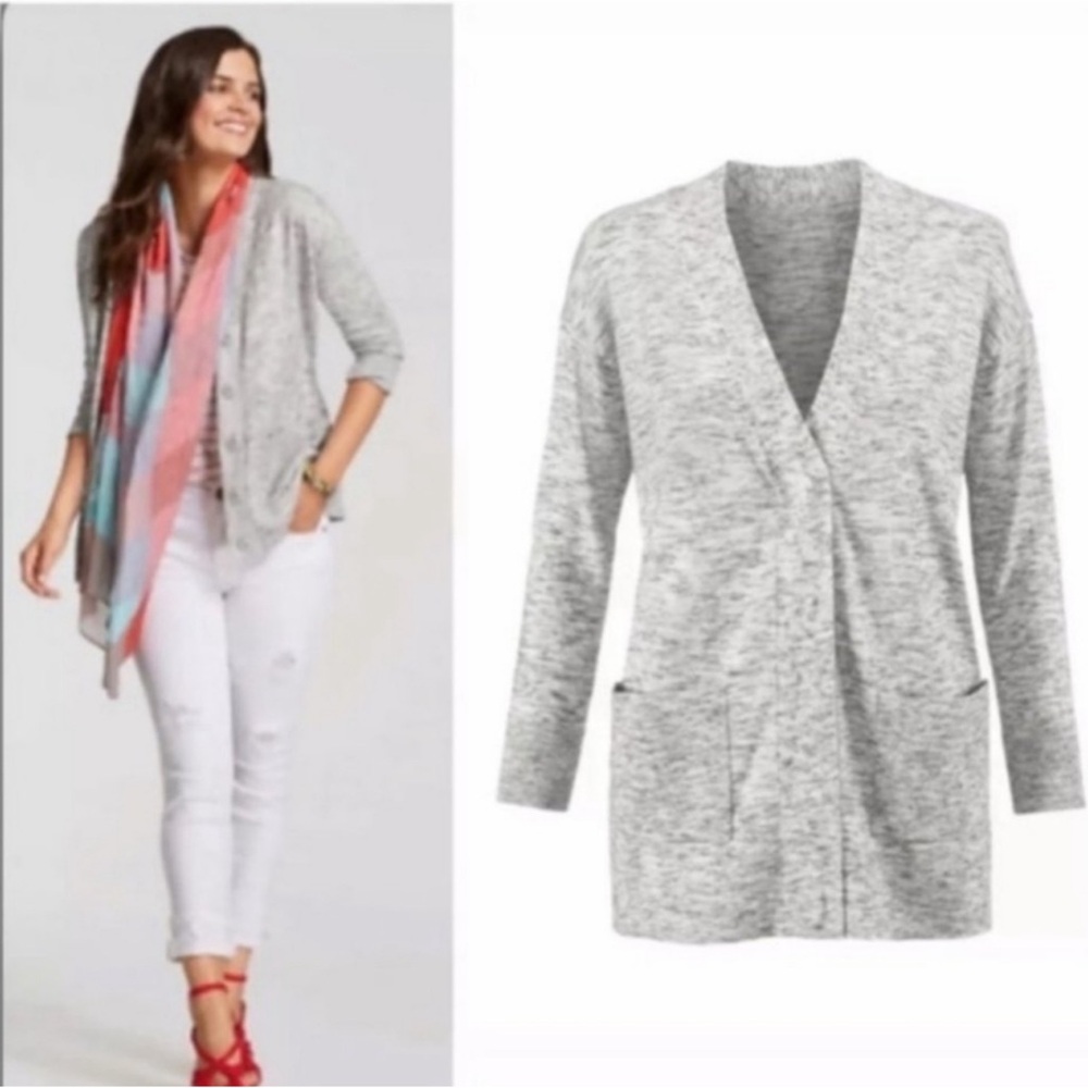 CAbi 5286 Marble Snap Front Cardigan Sweater Heathered